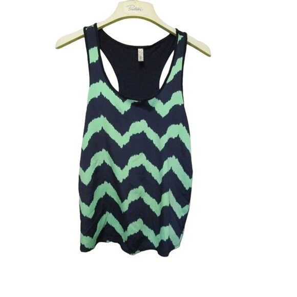 Bella D Size Small Womens Navy Blue & Green Striped Tank Top #Z-1-35 - Picture 1 of 3